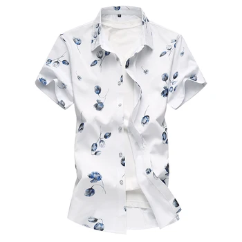 

2018 Brand Fashion Male Shirt Short-Sleeves Tops Slim Casual Printed Mens Dress Shirts New Men Shirt Plus M-7XL Camisa Masculina
