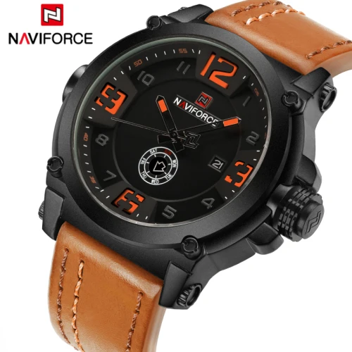 NAVIFORCE Мужские часы от ведущего бренда, роскошные спортивные кварцевые часы с кожаным ремешком, мужские водонепроницаемые наручные часы relogio masculino 9099 - Цвет: 9099BOLBN