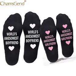 Chamsgend 1 пара World's Awesome парень, Девушка Письмо хлопковые носки для женщин 80213