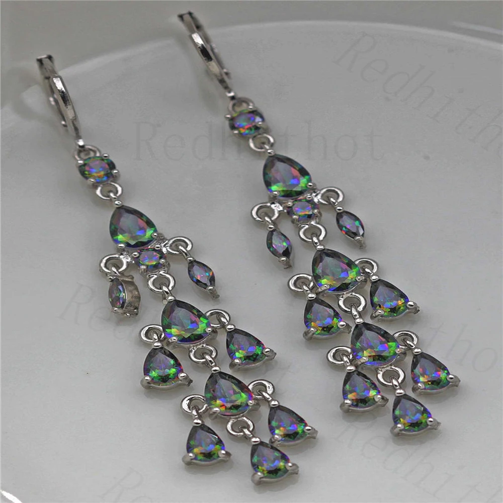 Luxury Drop Dangle earring Earrings for Women White Gold Color Earring Waterdrop Rainbow Zircon Trendy Jewelry for Wedding Gift