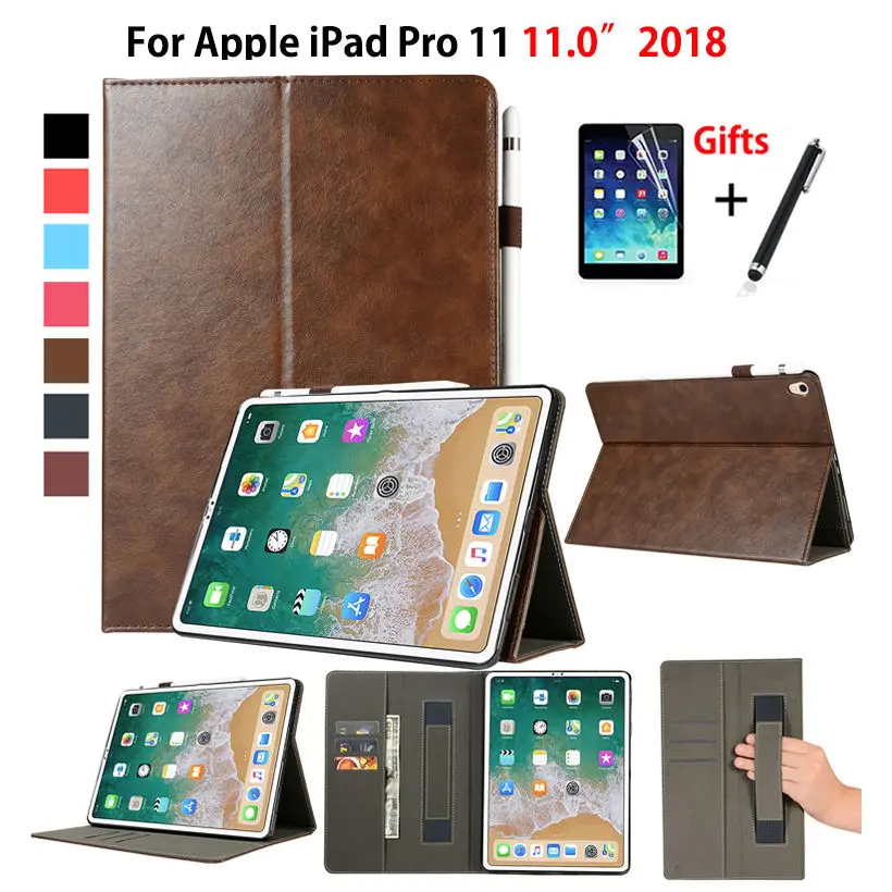 

Premium Case For iPad Pro 11" (2018) Smart Cover Funda Tablet For New iPad Pro 11 inch 2018 Hand Holder Stand Shell +Film+Stylus