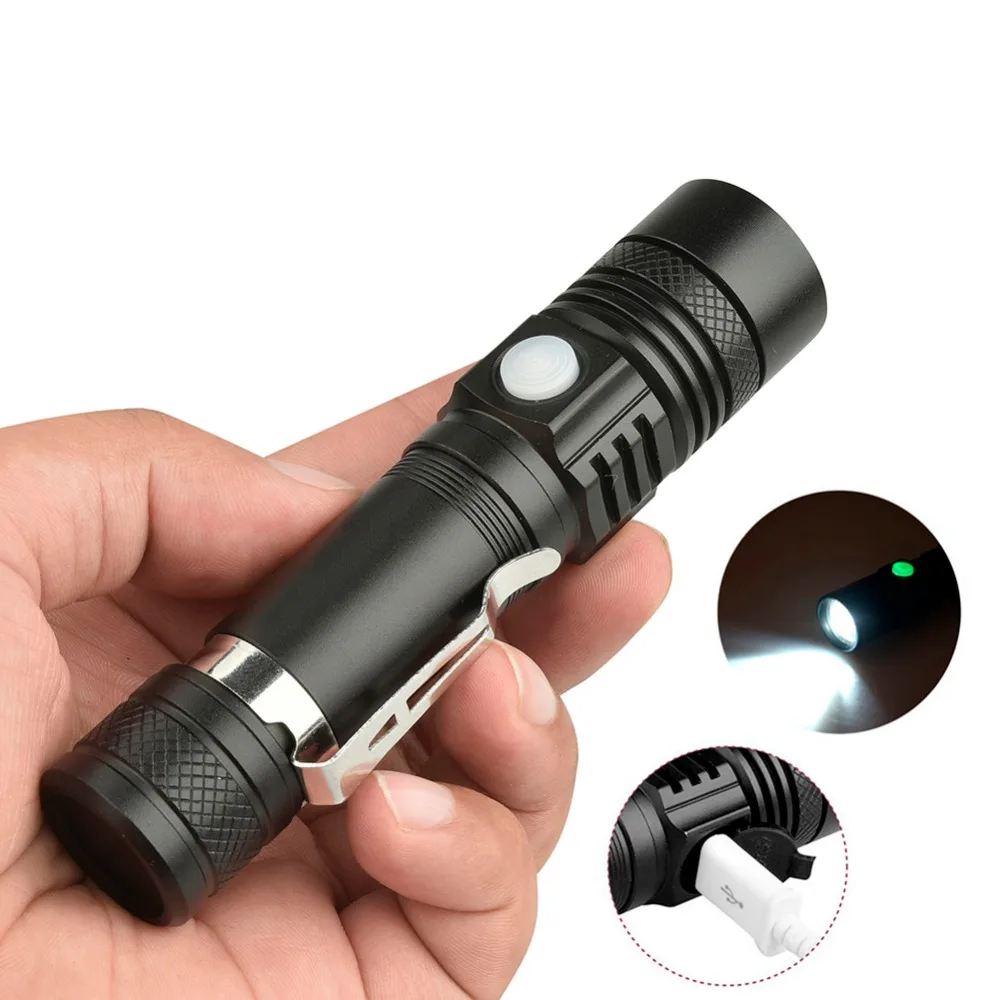 

USB Rechargeable Highlight Handy Powerful Alloy Flashlight Power Tips Aluminum Waterproof Zoomable Mini Flashlight 18650 Battery