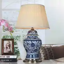 Цзиндэчжэнь Винтаж стиль фарфор Керамическая Настольная Настольные лампы для прикроватные китайский синий и белый фарфор настольная лампа прикроватная