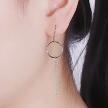 New 925 Sterling Silver Long Strip Round Circle Drop Earrings For Women Simple Temperament Earings Sterling-silver-jewelry A390