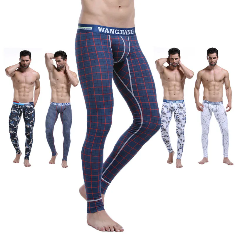 

WJ brand 2018 winter Men's sexy Long Johns Cotton Printed Thermal Underwear Men fashion Thermo Underwear Long Johns Underpants