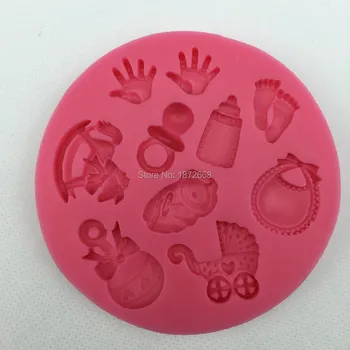 

Baby Shower Party stroller hand bottle Trojan silicone mold soap, chocolate fondant cake decoration baking kitchen 50pcs