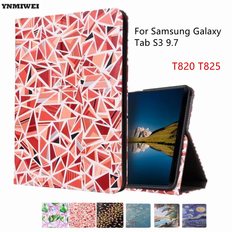 

YNMIWEI For Samsung Tab S3 9.7 Color Print Case Hand Belt Holder Stand Wallet Cover For Samsung Galaxy Tab S3 9.7'' T820 T825