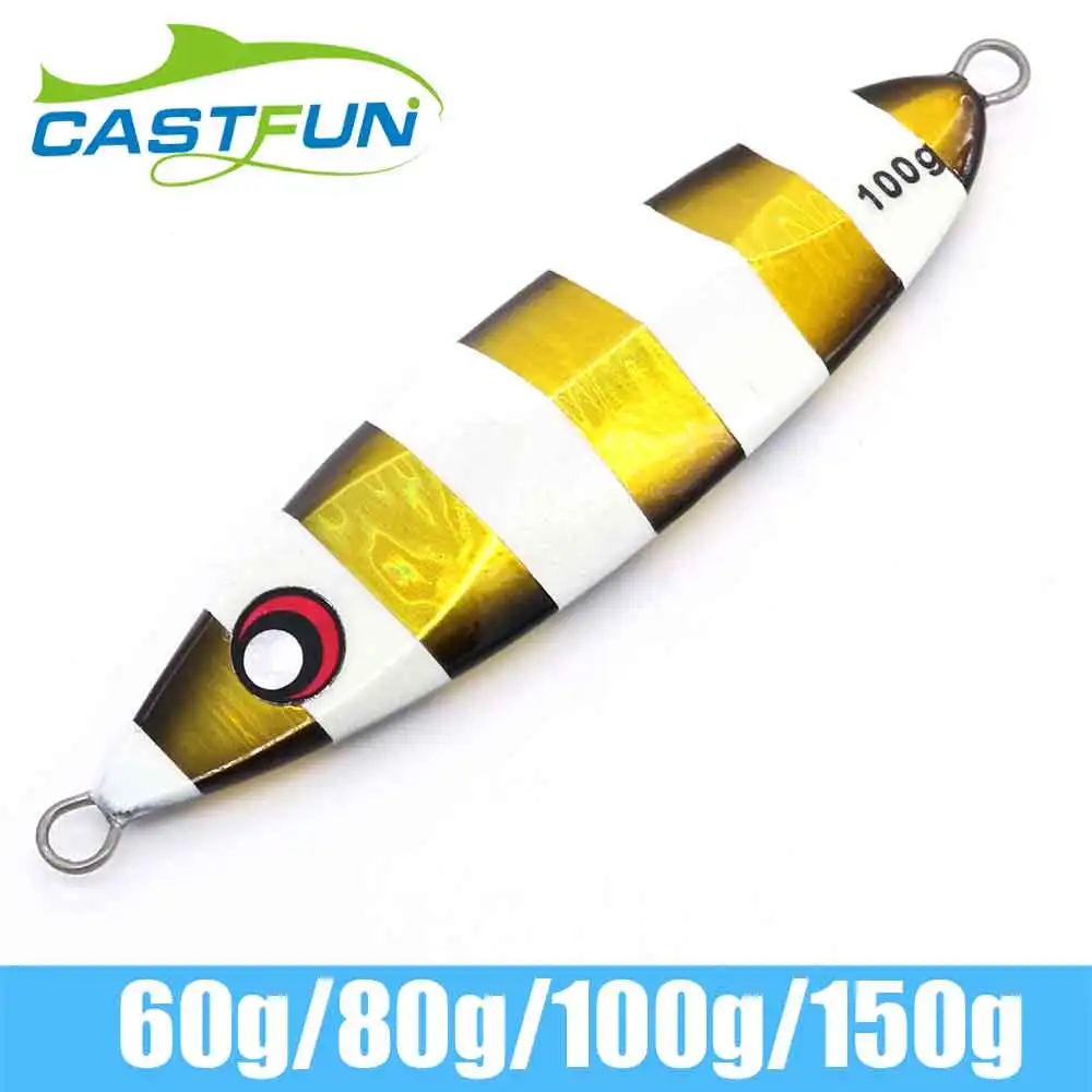 

Castfun 1pc 60g 80g 100g 150g METAL SLUG Slow Pitch Metal Jig GLow Color Jigging Lure Saltwater Fishing Jigs Hard Fishing Lure