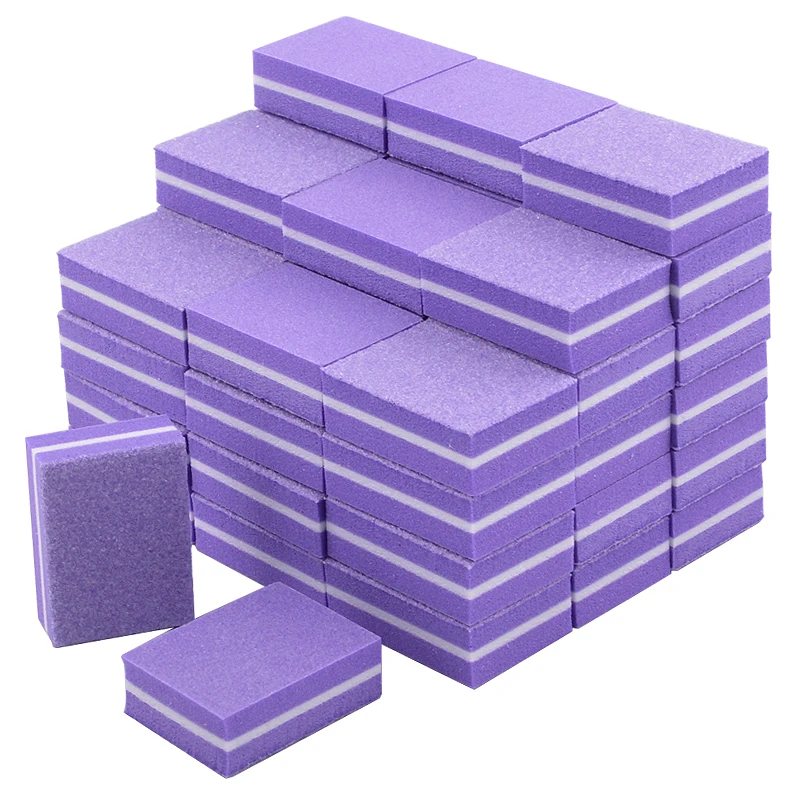 100Pcs Professional Nail Files Sanding Mini Small Purple Buffer Block Buffer Manicure Polish 100/180 Nail Art Sponge Tools