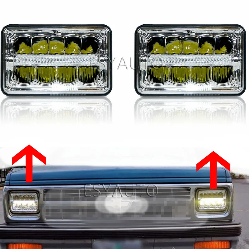 

Black 4"X6" Truck Square Headlamps Driving Lamps Sealed Hi/Lo Beam H4/H13 for Peterbilt 379 378 357 Freightliner FLD (2 pcs)