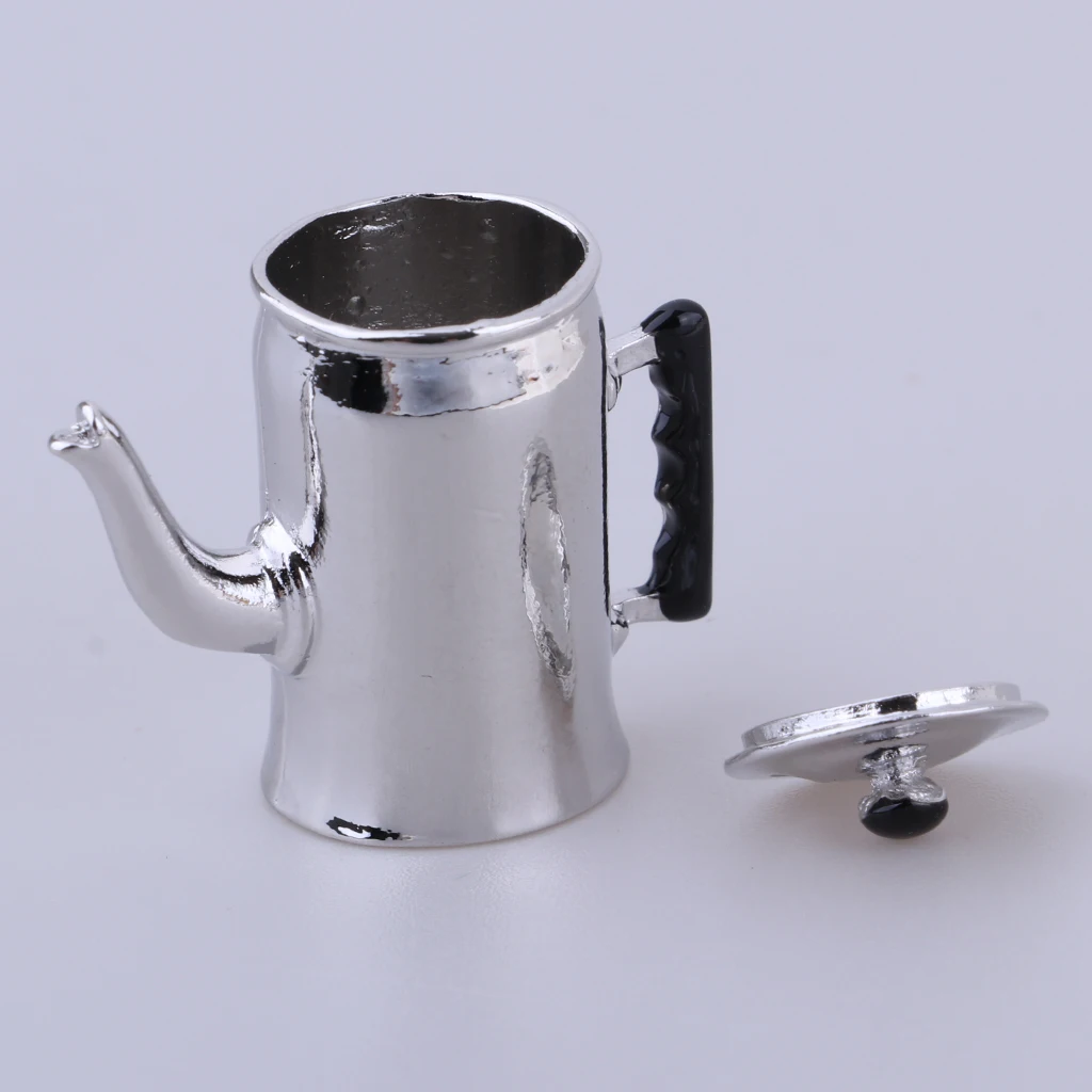 1/12 Miniature Tea Kettle Dollhouse Miniature Milk Pot Toys Alloy Water Kettle Model Kitchen Cookware Accessory Silver