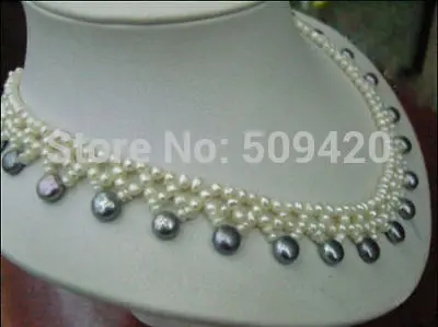 

~~ Free Shipping Beautiful south sea Knitting black + white pearl necklace 18''