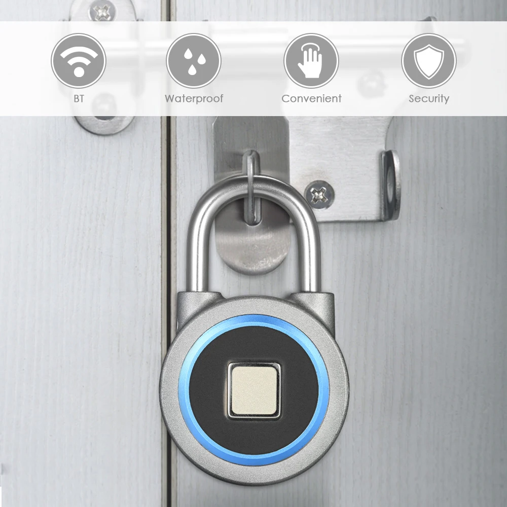 Waterproof Keyless portable Bluetooth smart Fingerprint Lock padlock Anti-Theft iOS Android APP control door cabinet padlock