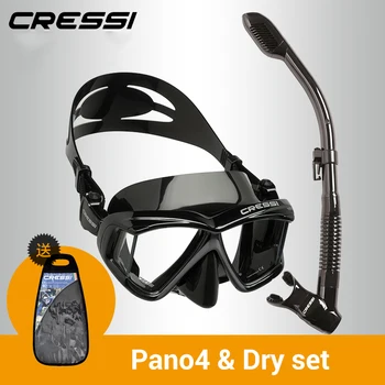 Cressi Diving Swimming Mask Snorkeling Set Scuba Snorkel Silicone Skirt Four-Lens Panoramic for Adults Pano4 Dry 3