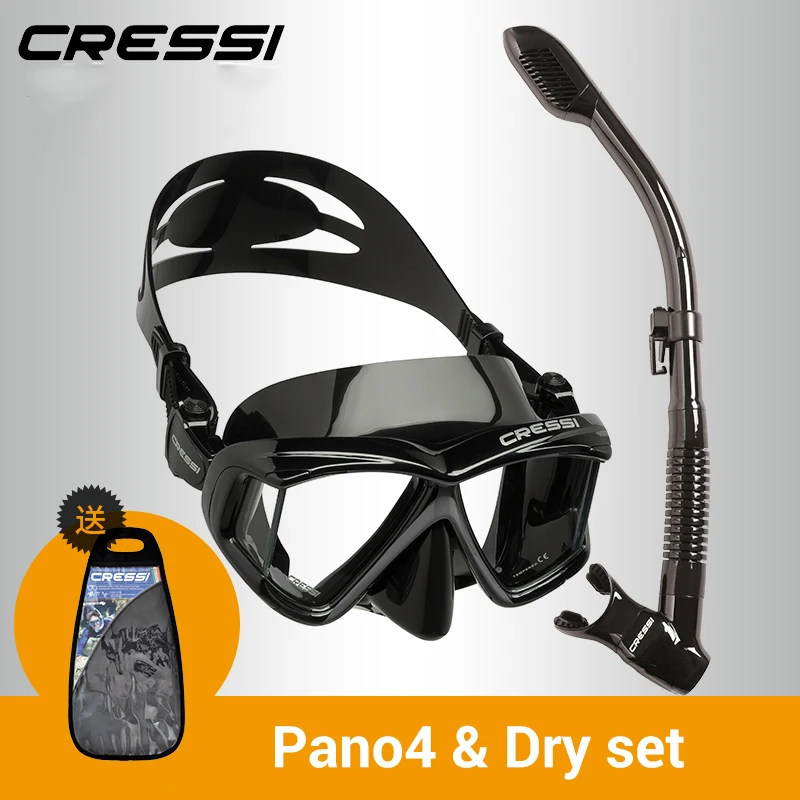 Cressi PANO4 + seco buceo conjunto de falda cuatro lente panorámica de buceo máscara de buceo seco Snorkel para adultos