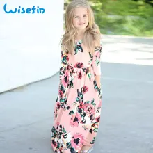 Wisefin/Детские Платья-макси для девочек; вечерние платья с длинными рукавами для детей; платье принцессы; платье с цветочным принтом для крестин; одежда для маленьких девочек