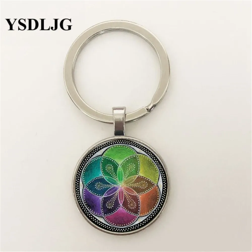 

2019 New Fashion Glass Sacred Geometry Women Gift Vintage Jewelry Pendant Keychain for women gift