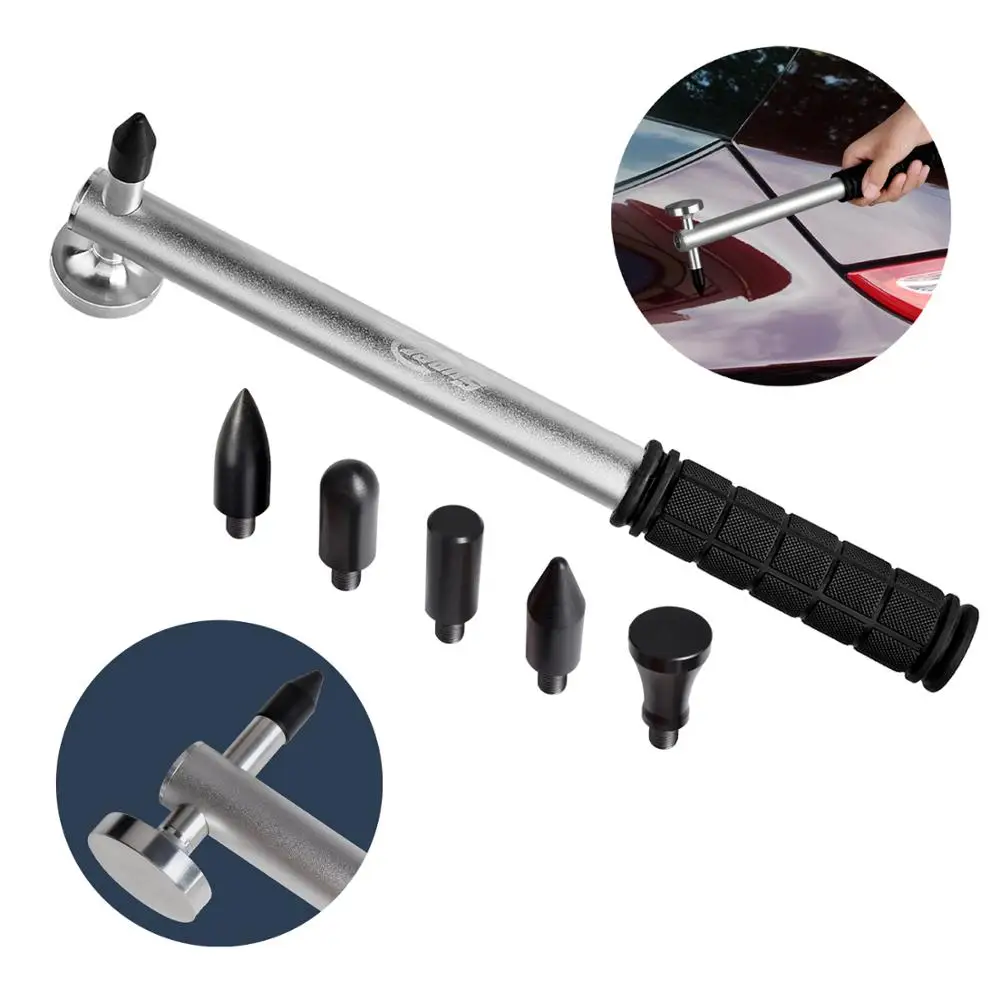 

PDR Car Body Paintless Dent Repair Hail Removal Tools Kit 5 Heads Tap Down Hammer Knock Down Rubber Hammer for Remove Dent