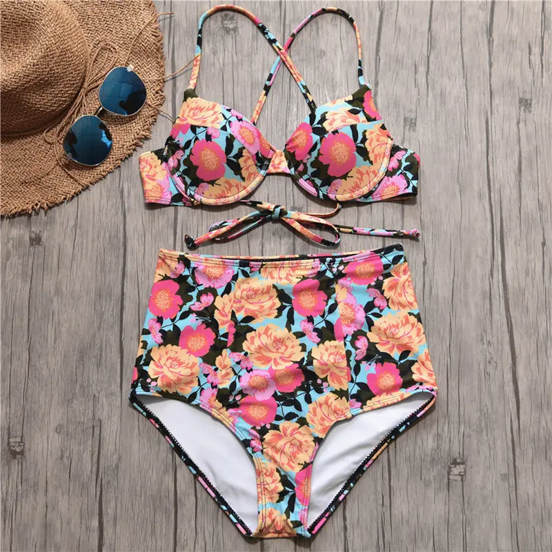 

Women Ruffle Swimsuit Bikini Beach Bathing Suit Printed Push Up Bikini Set L42