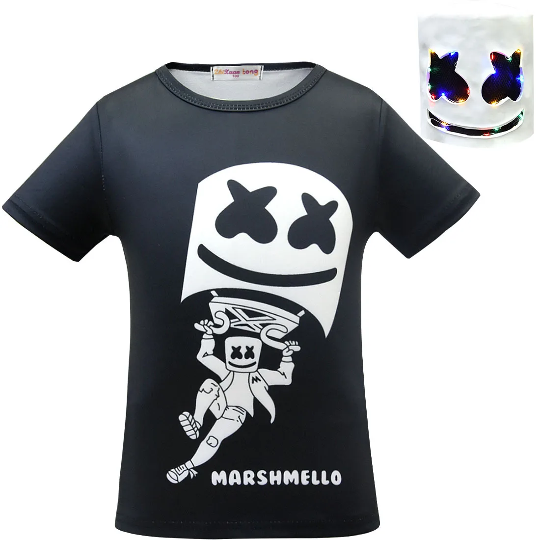 

Marshmello Short Sleeves T-Shirts for Boys Dj Music Marshmellow T Shirt Kids Christmas Boy T-shirt with Mask Casual Kids Tees