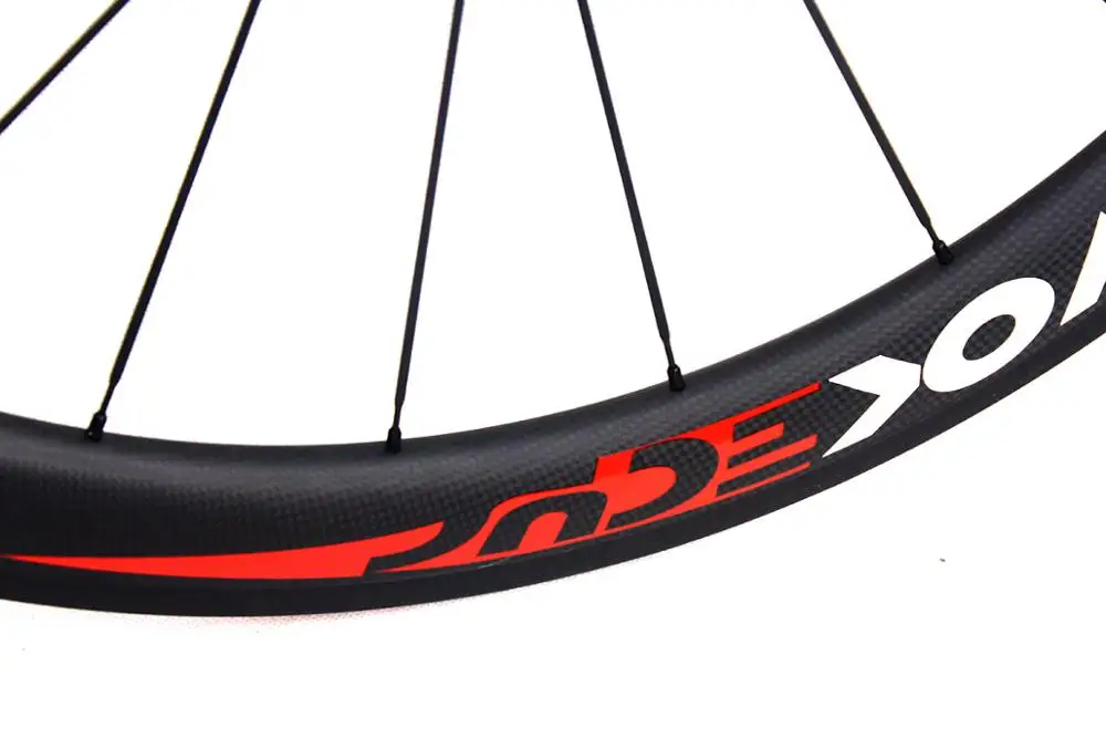 Discount 50mm Carbon Road bike wheels red white  decals cycling Carbon fiber bicycle racing wheelset 25mm width basalt braking surface 2