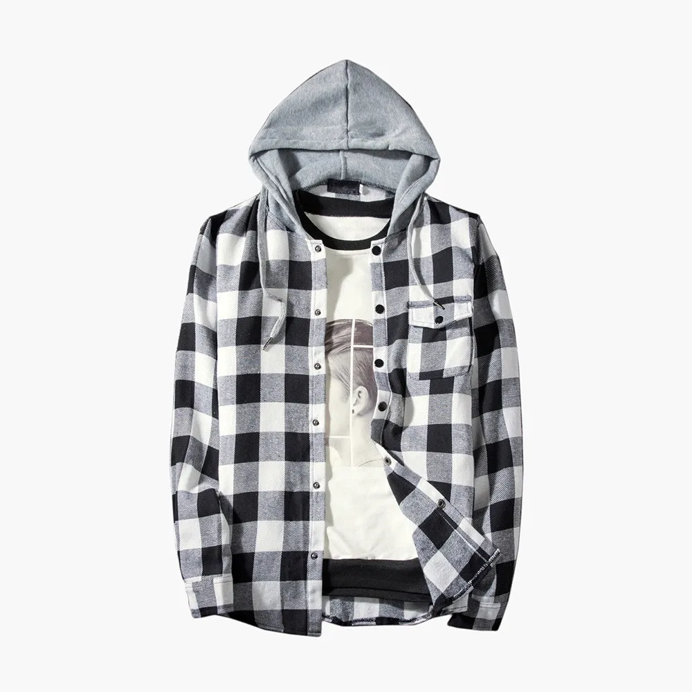 FREE OSTRICH hoodies Tracksuit Men's Autumn Casual Plaid Shirts Long Sleeve Pullover Shirt Top Hooded Blouse Sportswear