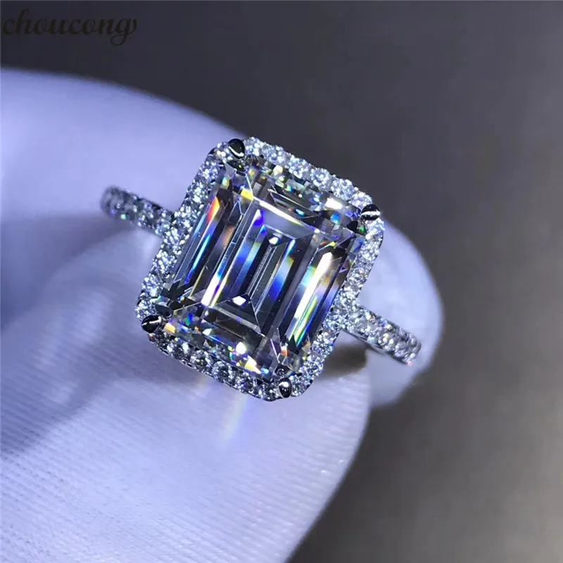 Choucong, Женское Обручальное кольцо, 925 пробы, серебро, Emeral cut, 2ct, AAAAA, cz, Promise, обручальное кольцо, кольца для женщин, вечерние ювелирные изделия