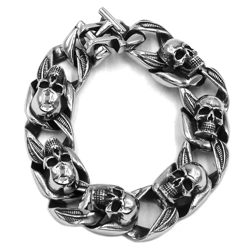 Gothic Biker Skull Bracelet Stainless Steel Titanium Jewelry Punk Cool Skull Motorcycle Biker Mens Boys Bracelet SJB0351