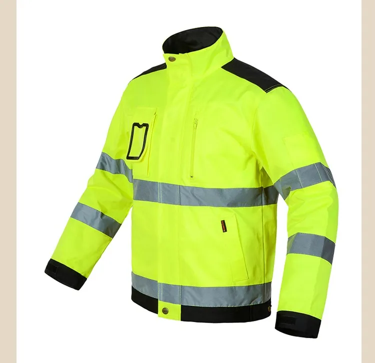 Спецодежда Светоотражающая куртка высокая видимость мужские уличные рабочие Топы флуоресцентные желтые мульти-карманы безопасность Спецодежда Одежда