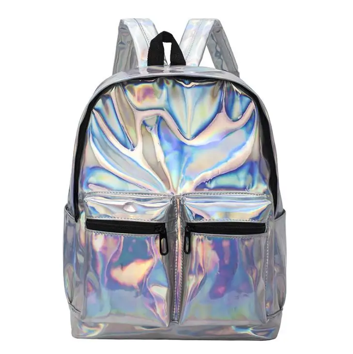 

2019 Summer Silver Hologram Laser Backpack Girl School Backbags PU Leather Holographic Shoulder Bags For Teenage Girls