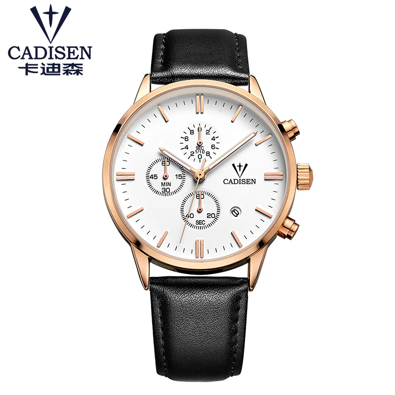 Cadisen мужские часы Топ бренд класса люкс Хронограф светящиеся часы мужские спортивные повседневные кожаные модные деловые кварцевые наручные часы 30 м