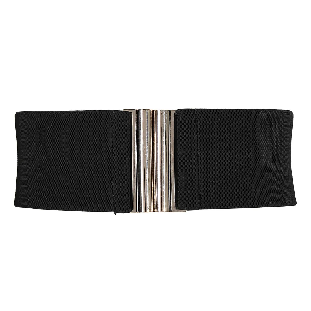 

Hot Sale Colorful Women Ladies Girls Fashion Belts Wide Silver Metal Hook Stretchy Waist Ceinture Solid Elastic Waistband Cinto