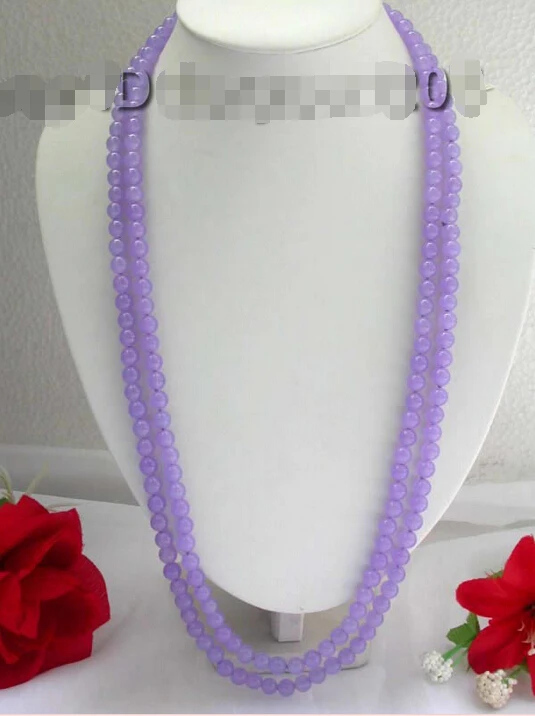 

FREE SHIPPING Rare!Longest 64" Natural Round Purple Jade Necklace!
