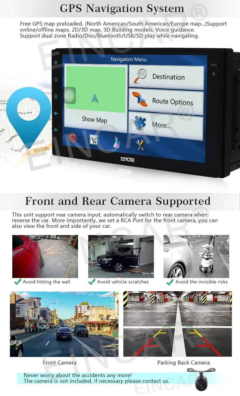 Best Latest Android 6.0 Car Stereo with GPS Double Din Navigation 7 Inch Full Touch Screen Vehicle Radio Head Unit Support 1080P Vide 0