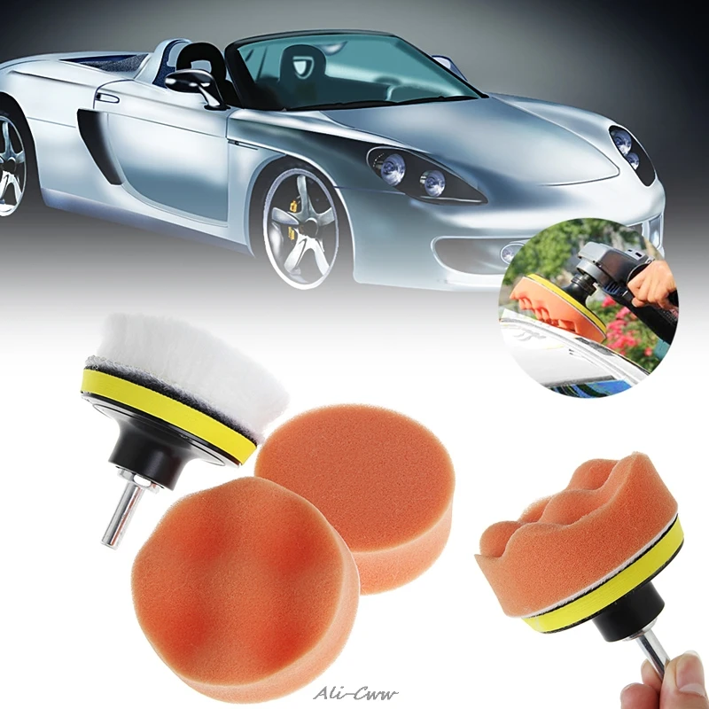 

5Pcs 3/4/5 Inch 80mm/100mm/ M10 Sponge Waxing Buffing Polishing Pad Kit with Drill Adapter