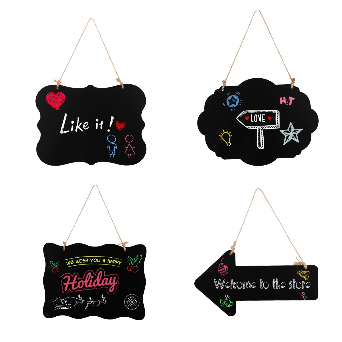 

STOBOK 4PCS Double-Sided Message Boards Erasable Chalkboard Signs With Hanging Rope Cleaning Cloth For Party Decoration (Black)