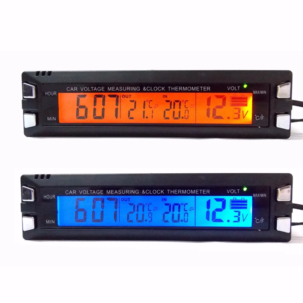 Универсальный 12 В/24 В красный/оранжевый подсветка автомобиля цифровой ЖК-дисплей часы, крытый/Открытый термометр, измеритель напряжения батареи монитор