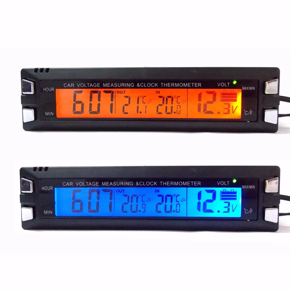 Car 12V Digital LED Electronic LCD Clock Indoor Outdoor Thermometer Voltmeter