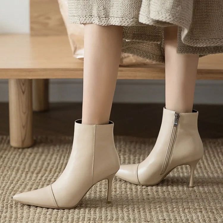 

Big Size 9 10 11 12 High-heeled Martin boots with pointed pure salad zipper