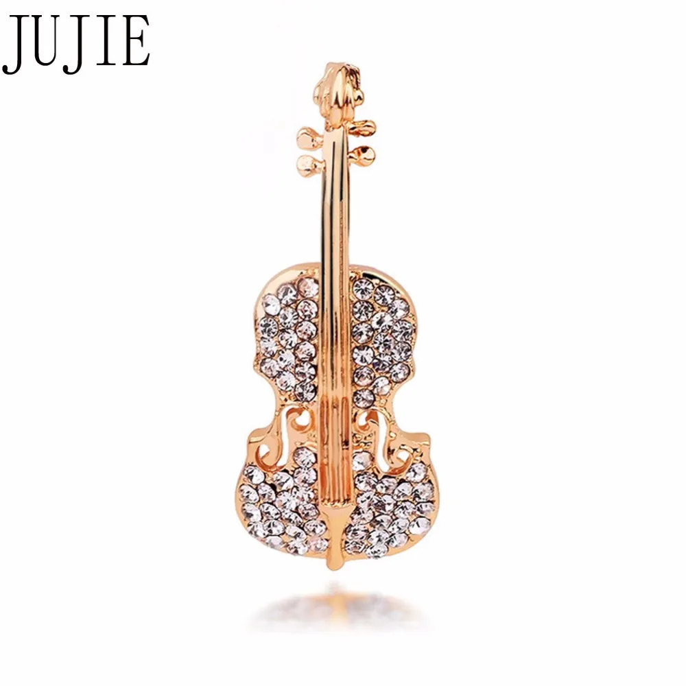 JUJIE модные броши «Скрипка» Для женщин хрустальные инструменты брошка на лацканы булавки Femme ювелирные изделия Прямая поставка