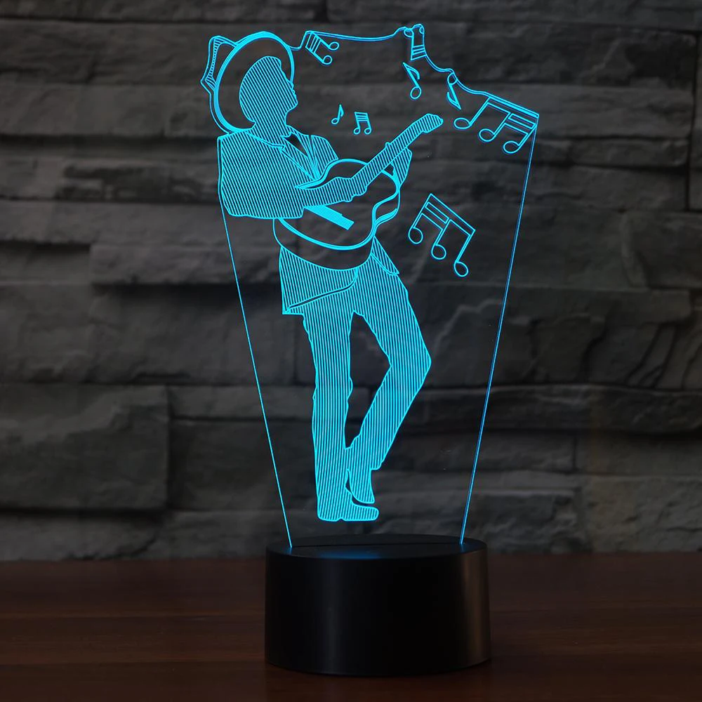 7 цветов Изменение гитарист моделирование светодиодный 3D Ночные светильники Luminaria Творческий окружающей среды настольная лампа Домашний