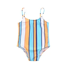 Детский купальный костюм; Новинка г.; летняя одежда для купания для маленьких девочек; купальник в полоску на лямках; купальный комплект;#4M07