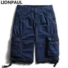 LIONPAUL/Ограниченная серия; брюки-карго на молнии; брюки-карго средней высоты; свободные брюки на плоской подошве; камуфляжные брюки-карго; Летние повседневные мужские шорты в стиле милитари