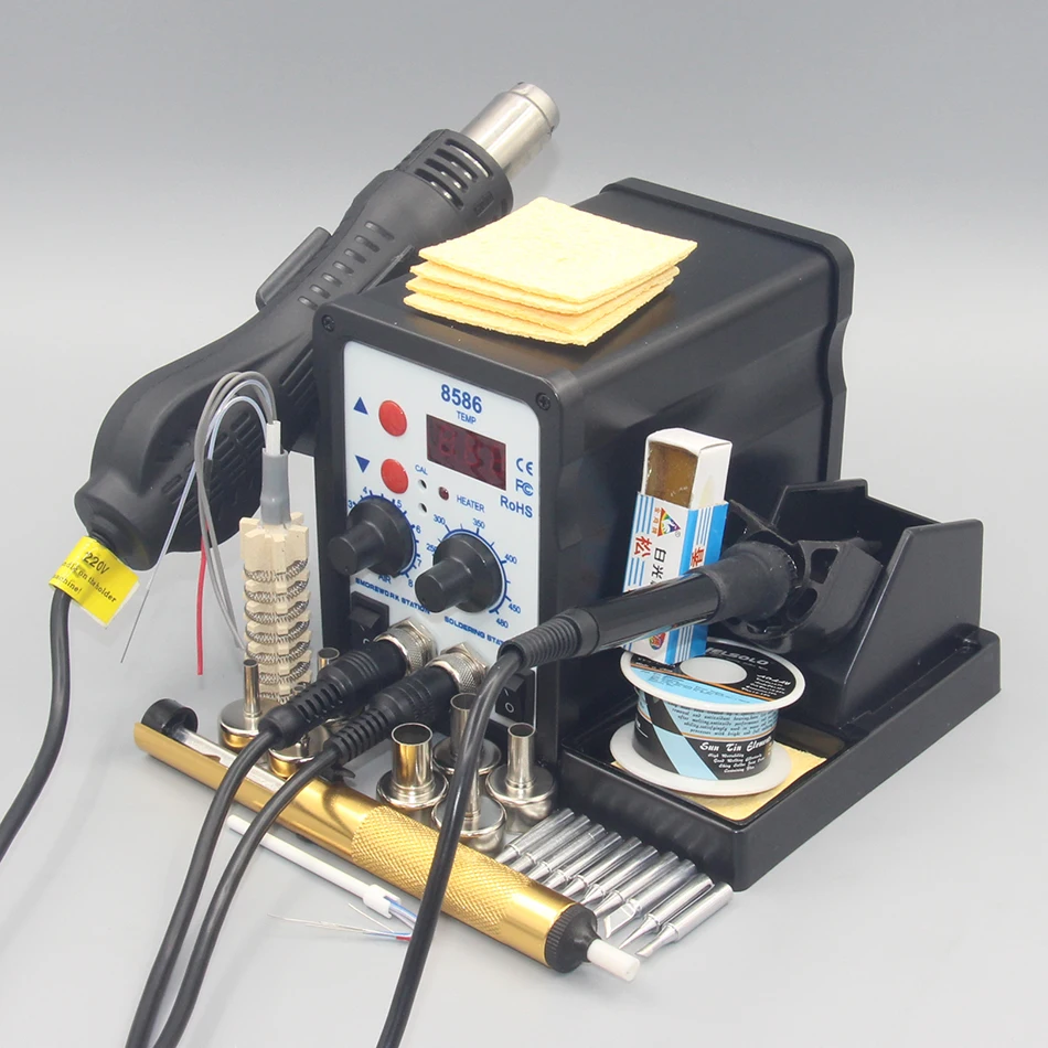 2 in 1 Soldering station LCD Digital Display Welding Rework Station For cell-phone BGA SMD PCB IC Repair Solder Tools 8586 2
