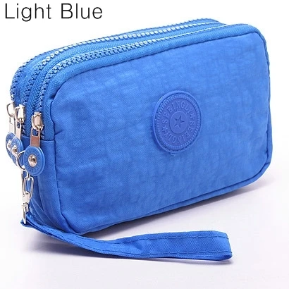 Новинка, кошелек с тремя молниями для монет, женский маленький кошелек, тканевый кошелек для телефона с эффектом потертости, портативная косметичка F015 - Цвет: light blue