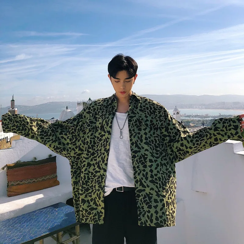 

Spring New Leopard Shirt Men Fashion Printed Casual Shirt Man Streetwear Trend Wild Hip Hop Loose Long-sleeved Shirt M-XL