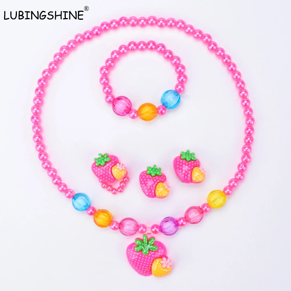 

LUBINGSHINE Kids Baby Girls Princess Strawberry necklaces Necklace Imitation Pearl Beads Children Accessories Handmade JJAL T221