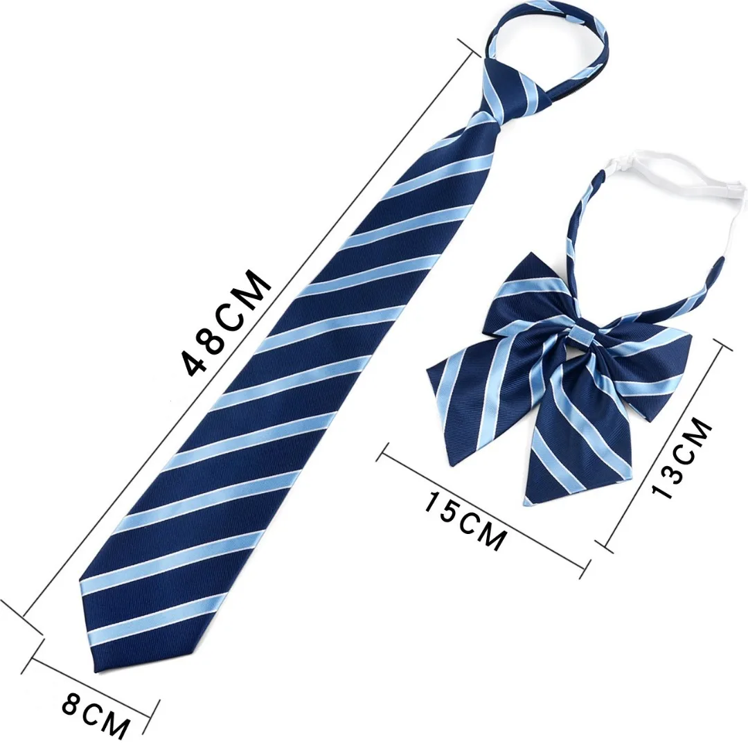 New dark blue striped business men neck tie lazy zip tie and ladies collar flower