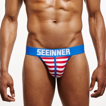 

SEEINNER mens underwear briefs sexy striped high X cuecas mens bikini panties Cotton Low Waist U convex gay Underwear Thongs