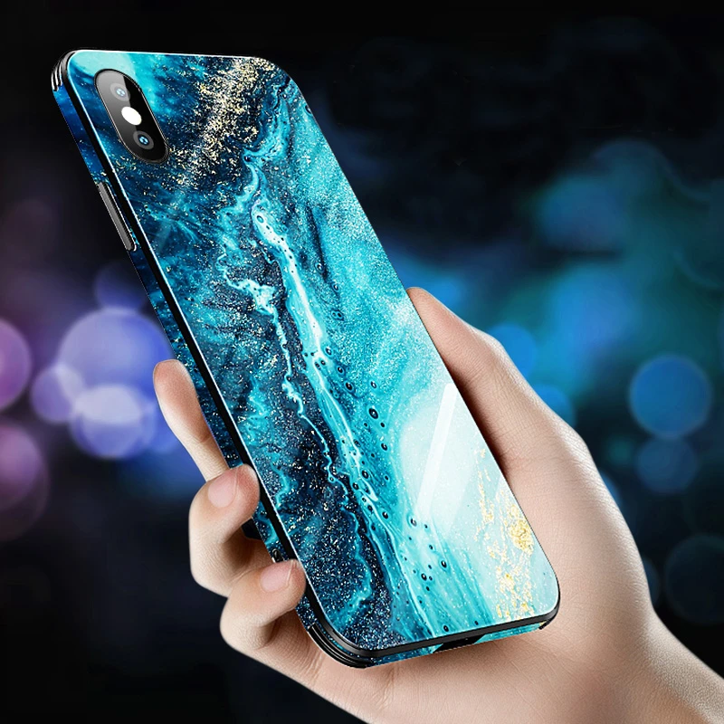 Роскошный чехол с мраморным стеклом для iPhone X XS MAX XR стеклянный силиконовый